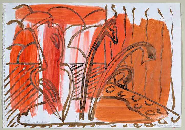 October 23, 2013, 13 1/2 x 19 3/16 inches, india ink, clay, pencil & acrylic paint on paper