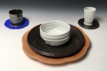 Cherry Place Setting Porcelain, stoneware, cherry and 3-d printed organic polymer 13 ¾” x 4 ½”h 2018